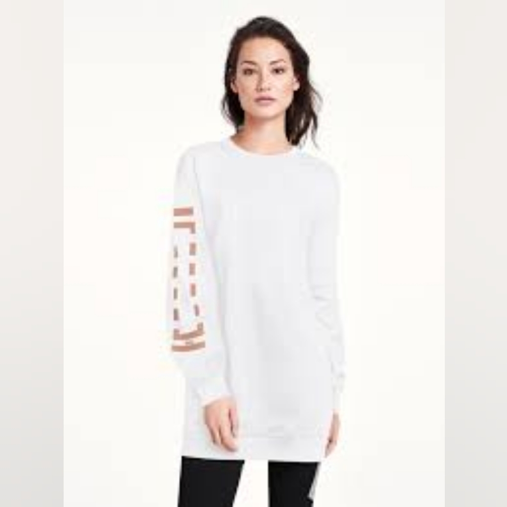 Wolford logo sweatshirt dress white with petal rose logo on arm. NWT